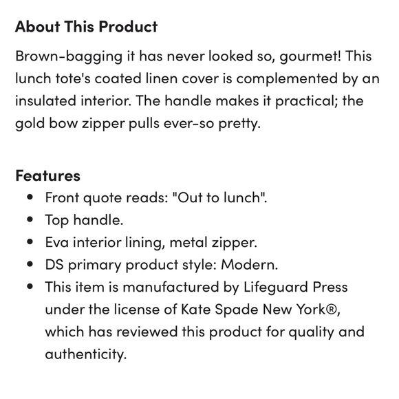 Kate Spade NWOT’s Out to Lunch insulated cooler - Picture 6 of 8